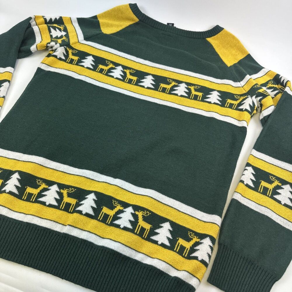 NFL Green Bay Packer Christmas Sweater Green Gold Reindeer Pine Trees Womens 2XL - Picture 11 of 11